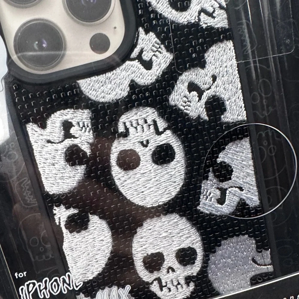 Pink Sky Reaper Beaded Skull iPhone 15 Pro Max Case Black White Limited Edition